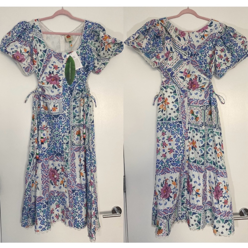 Farm Rio Romantic Bandanas Puffy Sleeves Midi Dress - Picture 9 of 15